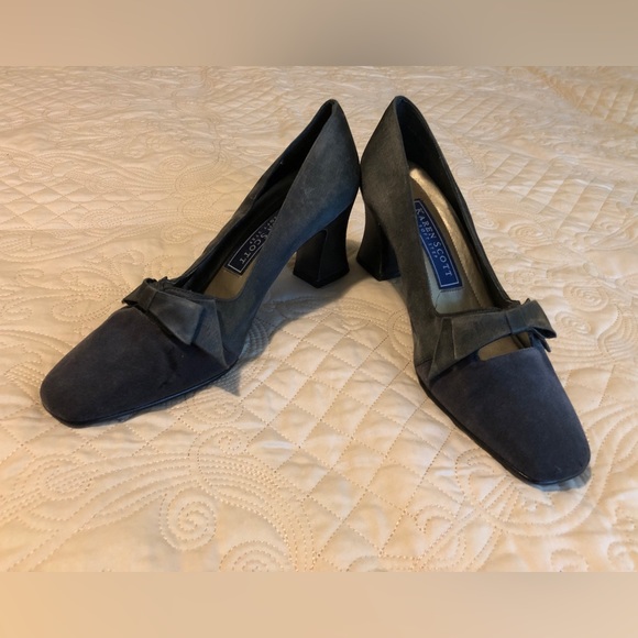 Vintage shoes Karen Scott Edwardian Inspired bow front gray heels - Picture 13 of 14